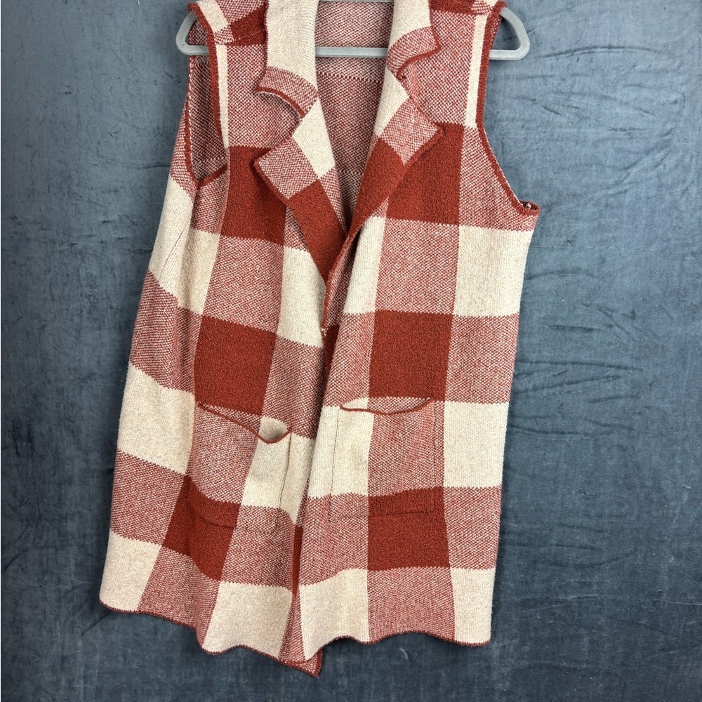 Maurices Rust/Cream Plaid Collared Vest Cardigan Sweater – Women’s Sz XXL - Picture 2 of 7